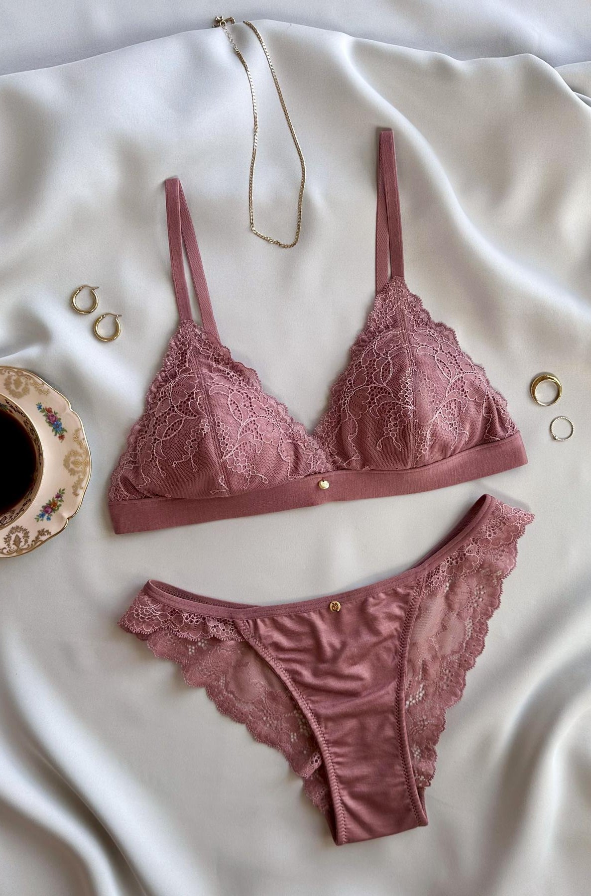 coffee rose Bralette mit Pads und Spitze fair nachhaltig