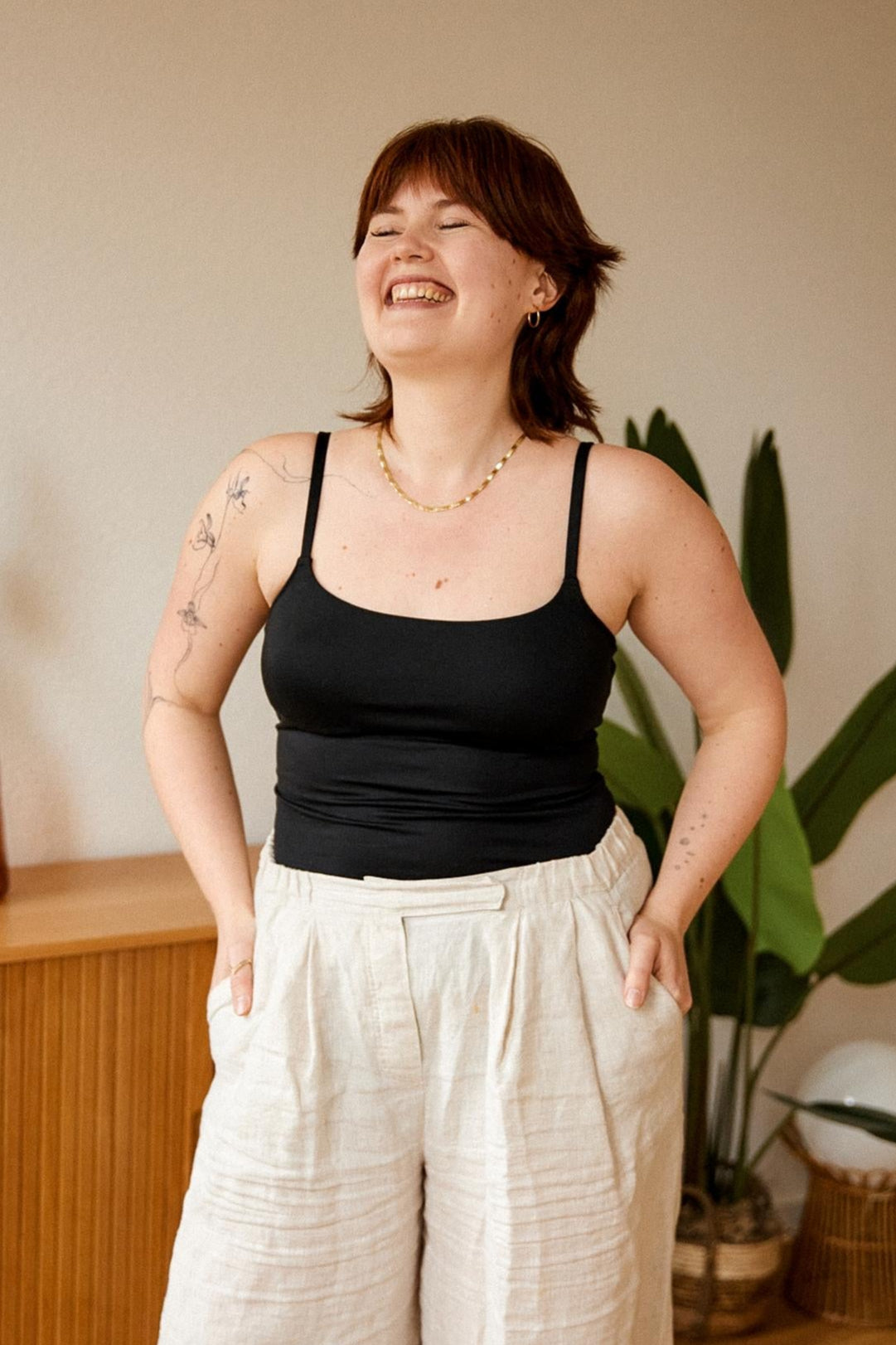 Trägertop mit Pads und integriertem Bustier bügellos