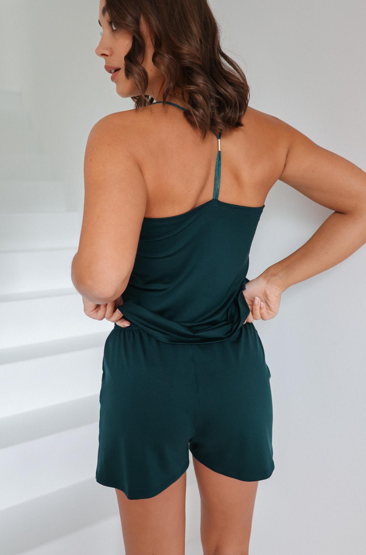 Pyjama Set verstellbare Träger dunkelgrün weich bequem