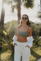 Beach Outfit fair fashion Bikini Look sportlicher Bikini grün verstellbare Träger