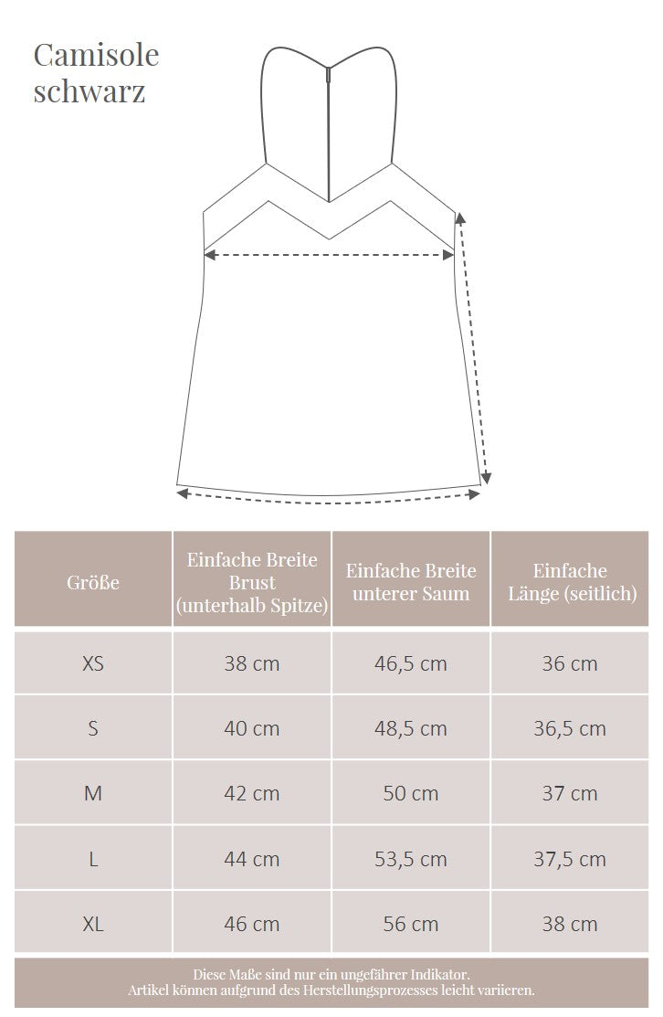 Camisole Top Hemdchen Maße schwarz Größentabelle